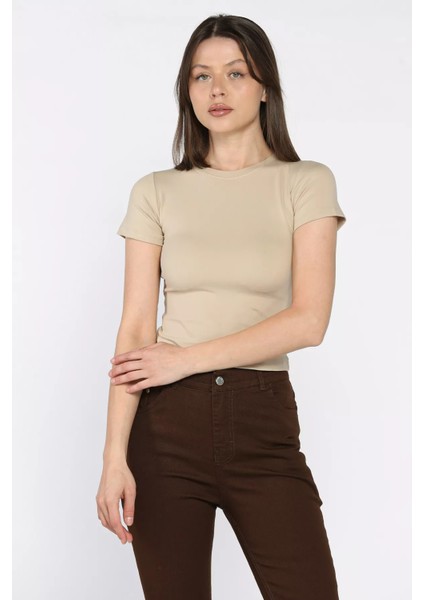 Kadın Bisiklet Yaka Likralı Modal Kumaş Crop Top Bluz P-00016175 fiyatları