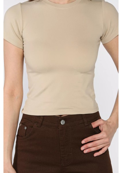 Kadın Bisiklet Yaka Likralı Modal Kumaş Crop Top Bluz P-00016175 modelleri