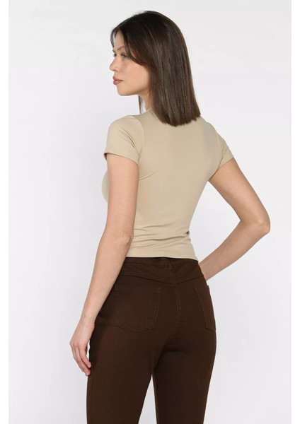 Kadın Bisiklet Yaka Likralı Modal Kumaş Crop Top Bluz P-00016175 fırsatları