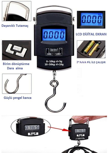 Elektronik Dijital El Kantarı 50 Kg Terazi Tartı 10 Gr Hassasiyet