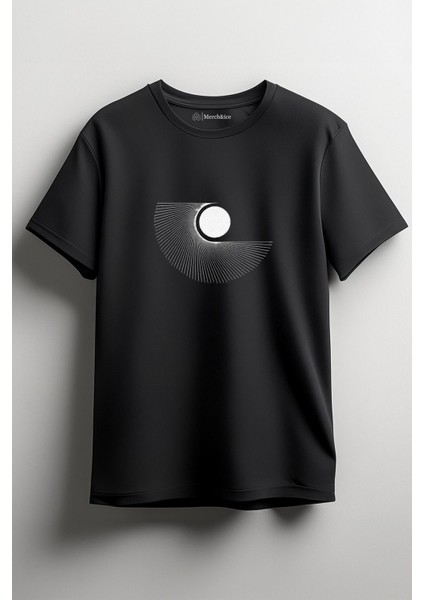 Yarım Küre Gölgesi Önü Baskılı Unisex Tişört Siyah