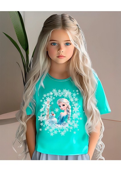 Kız Çocuk Tişört Elsa ve Olaf Baskılı – Karlar Ülkesi Lisanslı – Pamuklu Yazlık Tişört – Disney Prenses Tişört – Çocuk Kıyafet