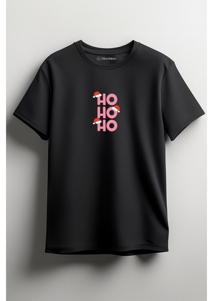 Ho Ho Ho Yılbaşı Baskılı Unisex T-Shirt Siyah