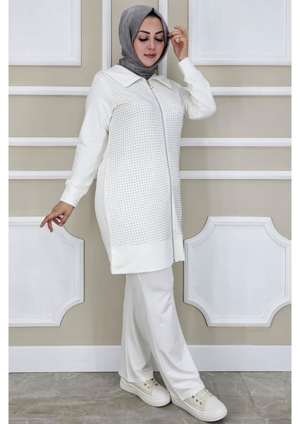 Kadın Beden Taş Detaylı Tesettür Takım