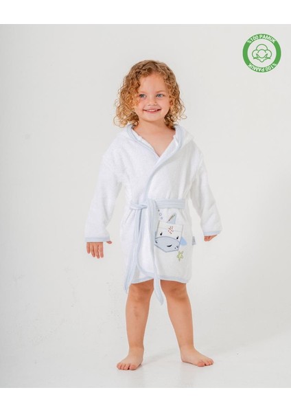 Balinalı Bornoz Beyaz-Mavi