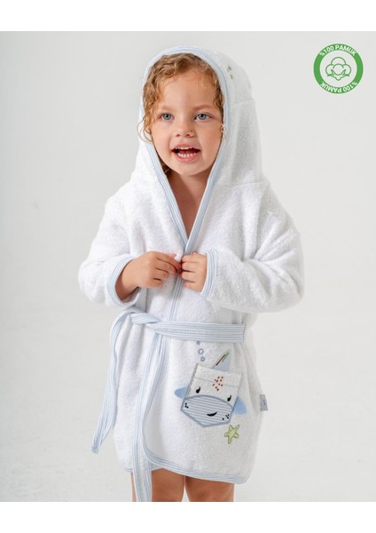 Balinalı Bornoz Beyaz-Mavi fiyatları