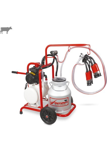 Tekli İnek Süt Sağma Makinesi (Alüminyum Güğüm-Kauçuk Memelik) (Kuru Pompa)