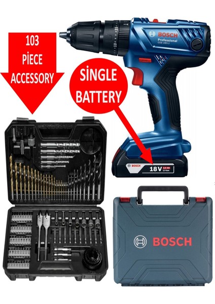 Kablosuz Darbeli Matkap 18V + 103 Parça Matkap Uç Seti