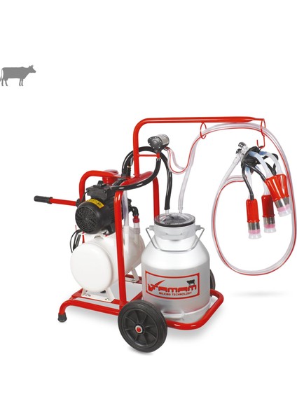 Tekli İnek Süt Sağma Makinesi (Alüminyum Güğüm-Silikon Memelik) (Kuru Pompa)