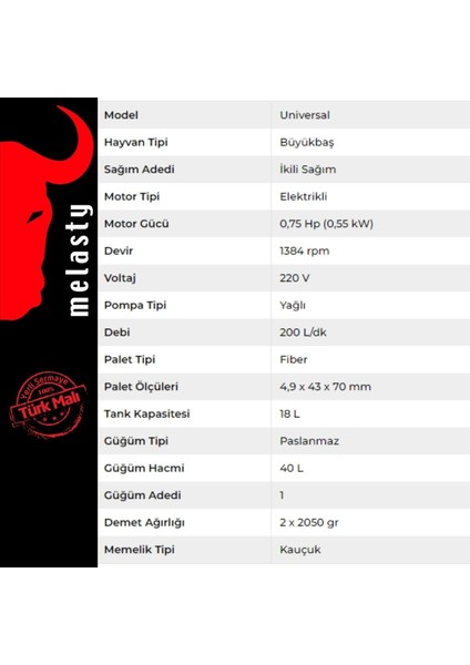 İkili İnek Süt Sağma Makinesi (Paslanmaz Güğüm-Kauçuk Memelik) (Yağlı Pompa)