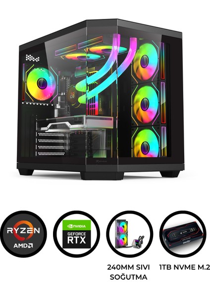 Gta 20X R5 7500F 32GB Ddr5 1tb M.2 Nvme Rtx 5060 8gb 240MM Rgb Sıvı Soğutma Oyuncu Masaüstü Bilgisayarı