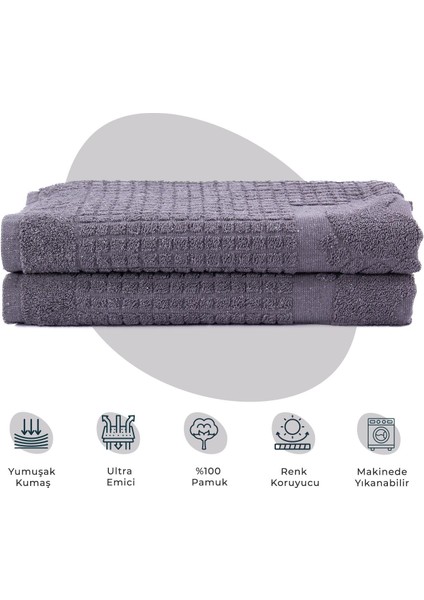 Banyo Kareli Ayak Desenli Pamuk Ayak Havlusu 50X70CM Antrasit 2’li