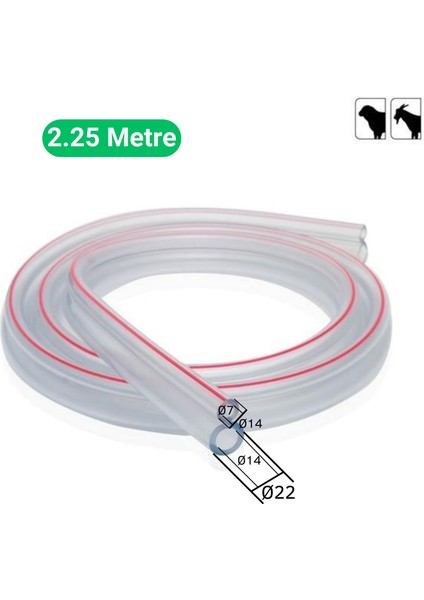Küçükbaş Süt Sağma Makinesi Süt ve Nabız Hortumu (Ø14xØ22/Ø7xØ14 mm) (2,25 Metre - Kesili)