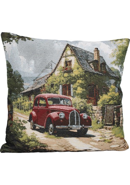 Belıeve Brendon Jakarlı Dokuma Goblen Dekoratif Red Car Kırlent 45*45