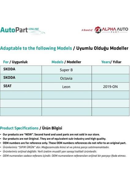 Skoda Super B, Octavia, Seat Leon Için Otomatik Pedal Lastiği fiyatları