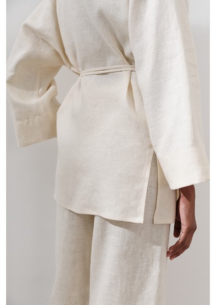 Keten Kruvaze Kapama Kimono Vanilya modelleri