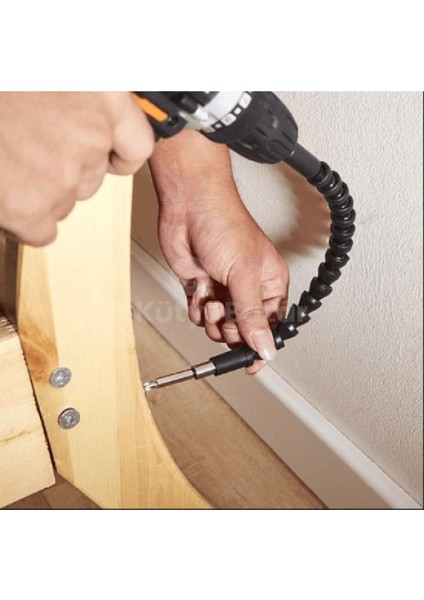 Çift Akülü Şarjlı Darbeli Matkap Seti, 10 Parça Esnek Vidalama Ucu, 30 cm