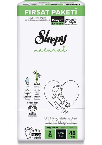 Natural Bebek Bezi Fırsat Paketi 2 Beden 48 Adet