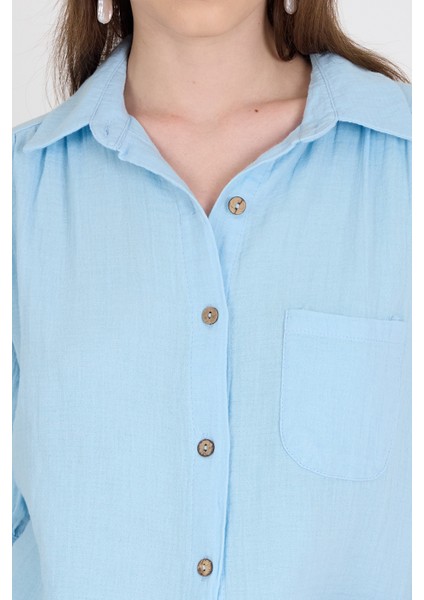 Bebe Mavi %100 Pamuk Kısa Kollu Cepli Gömlek 4787A fırsatları