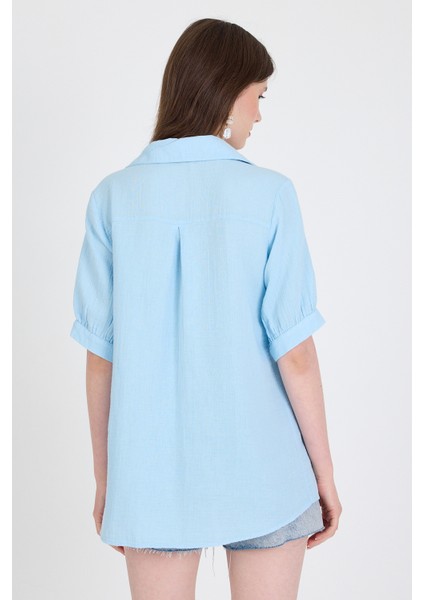 Bebe Mavi %100 Pamuk Kısa Kollu Cepli Gömlek 4787A indirimleri