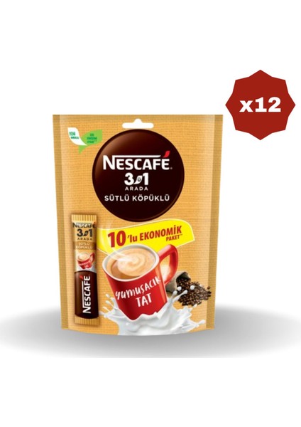 Nestle Nescafe 3n1 Sütlü Köpüklü Mp 10'lu - (12 Adet)