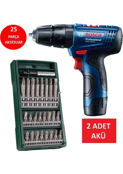 Çift Akülü Şarjlı Matkap ve 25 Parça Vidalama Ucu Seti