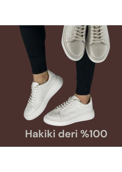 2285 Beyaz Deri Bayan Spor Ayakkabı