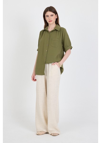 Haki %100 Pamuk Kısa Kollu Cepli Gömlek 4787A modelleri