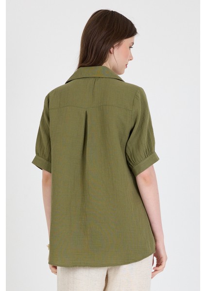 Haki %100 Pamuk Kısa Kollu Cepli Gömlek 4787A indirimleri