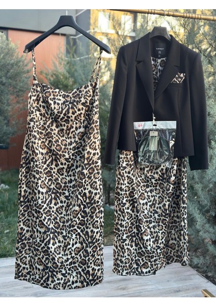 Leopar Elbise Ceket Takım