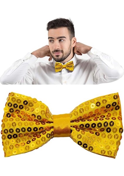 Gece Işıltısı Altın Payetli Pullu Papyon 7x2 cm