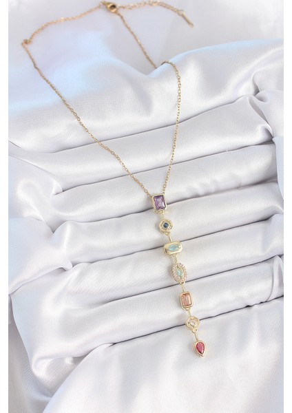 316L Çelik Gold Renk Zincir Zirkon Taşlı Y Model Dekolte Kadın Kolye - TJ-BKO10206 fiyatları