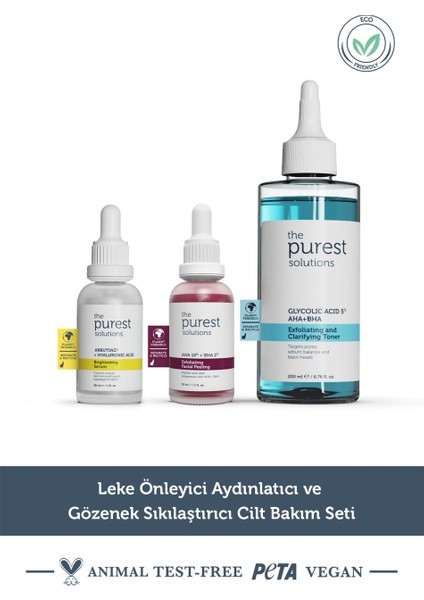 The Purest Solutions Leke Önleyici, Aydnlatıcı ve Gözenek Sıklaştırıcı Cilt Bakım Seti TPS112 modelleri