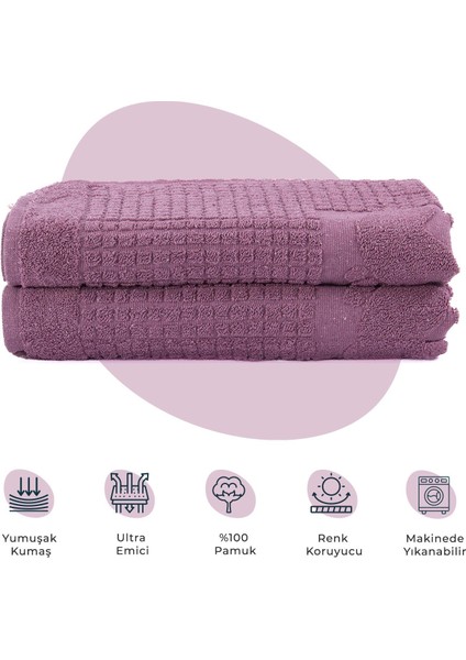 Banyo Kareli Ayak Desenli Pamuk Ayak Havlusu 50X70CM Mor 2’li