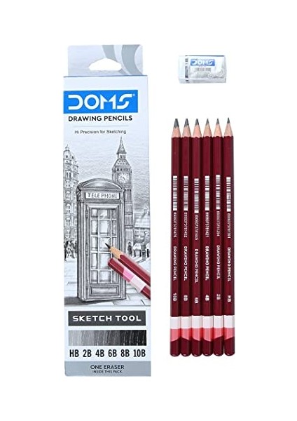 Doms 8204 Çizim Dereceli Kalem Seti 6 Parça + Silgi Hediyeli