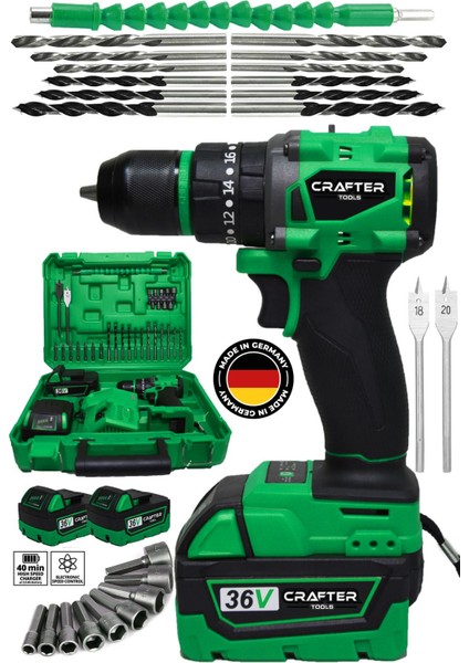 36V 5AH Kömürsüz Motor Çift Akülü 10 Pilli Çelik Mandren Darbeli Matkap