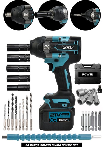 Çift Batarya ile 800 Nm Güçlü Somun Sökme Aracı, Siyah Renk