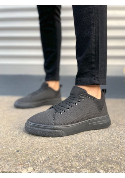 JY204 Flex Bağcıklı Keten Kumaş Erkek Günlük Sneaker Ayakkabı Kst - Siyah