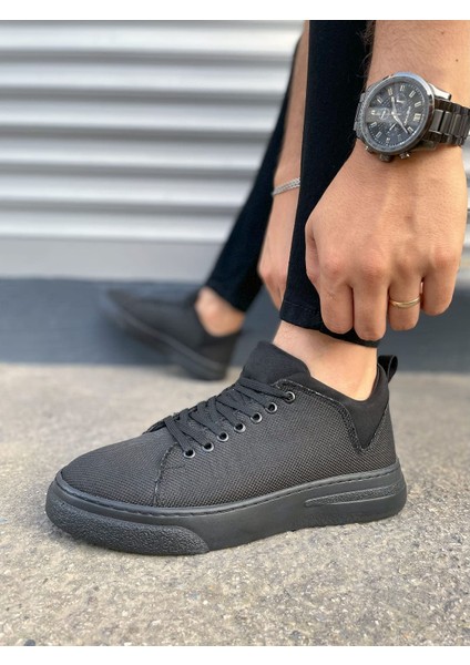 JY204 Flex Bağcıklı Keten Kumaş Erkek Günlük Sneaker Ayakkabı Kst - Siyah