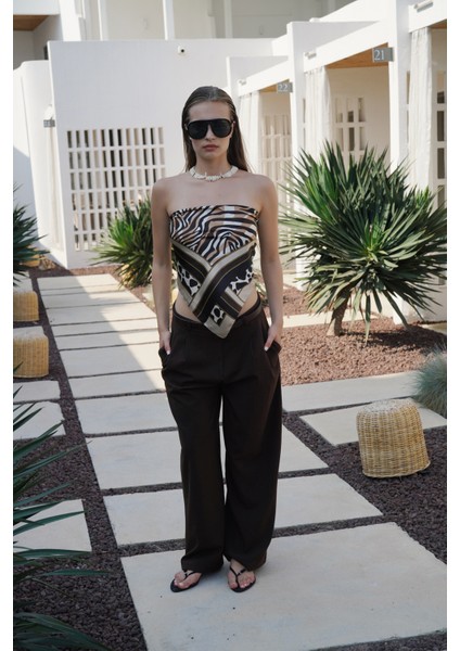 Çift Pileli Bol Paça Kahverengi Pantolon fiyatları