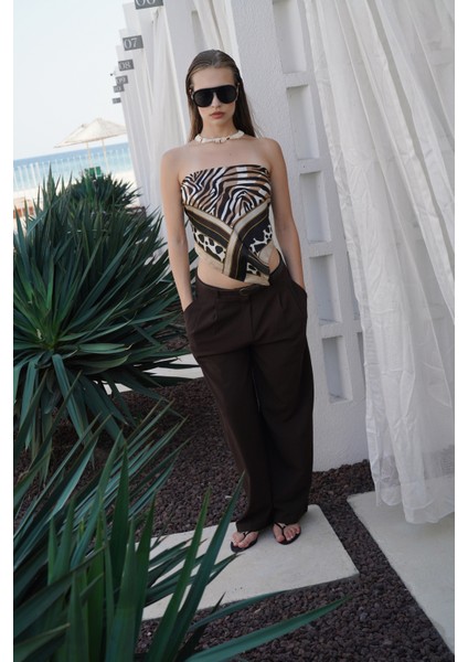 Çift Pileli Bol Paça Kahverengi Pantolon modelleri