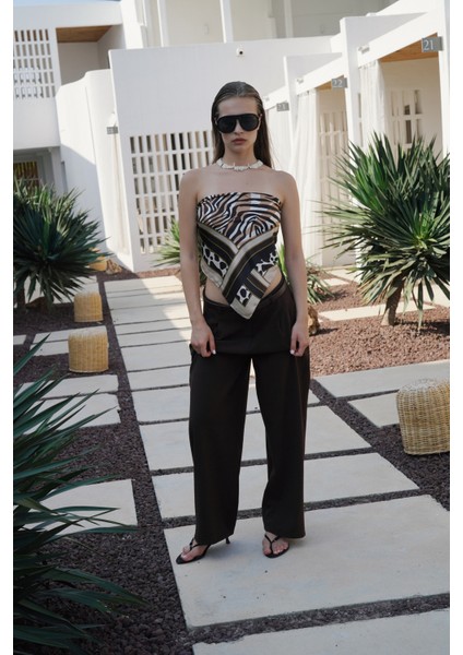 Çift Pileli Bol Paça Kahverengi Pantolon indirimleri