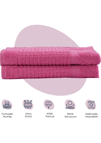Banyo Kareli Ayak Desenli Pamuk Ayak Havlusu 50X70CM Pembe 2’li