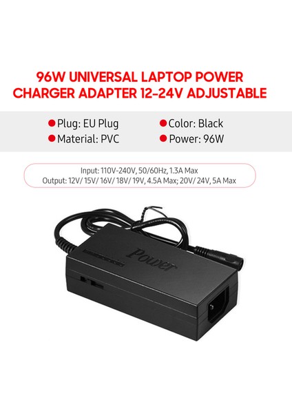 96W Evrensel Dizüstü Bilgisayar Güç Şarj Cihazı Ac Adaptörü 8 Dc Jak Fiş Dönüştürücüler 12V Ila 24V Ayarlanabilir Taşınabilir Şarj Cihazı Ab Fişi (Yurt Dışından)