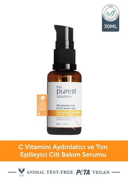 The Purest Solutions C Vit Aydınlatcı ve Ton Eşitleyici Bakım Serumu 30 ml %10 Ascorbic Acid &amp; Ferulic Acid %0,5