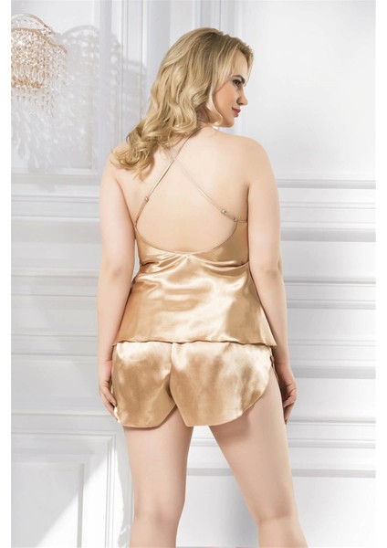 Büyük Beden Gold Saten Babydoll Şort Takımı fiyatları