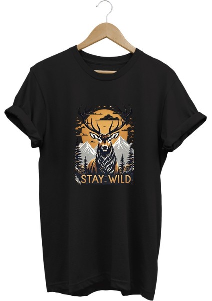 Stay Wild T-Shirt Baskılı %100 Pamuk Regular Fit T-Shirt