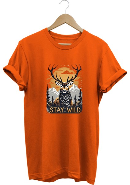 Stay Wild T-Shirt Baskılı %100 Pamuk Regular Fit T-Shirt