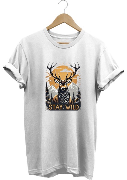 Stay Wild T-Shirt Baskılı %100 Pamuk Regular Fit T-Shirt