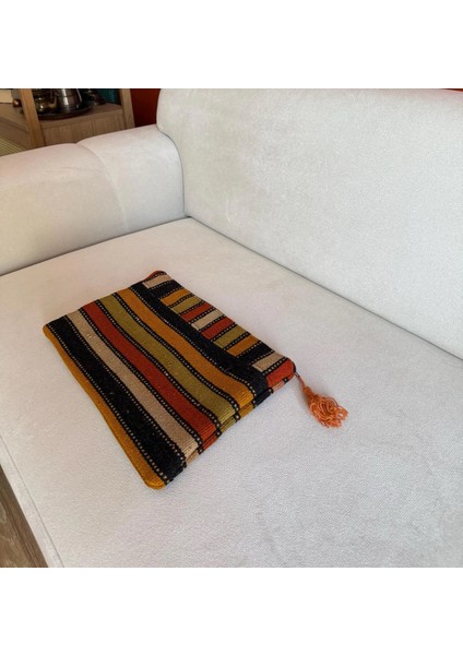 Çizgili Desenli Renkli El Çantası, El Dokuma Kilimden Yapılan Kilim Çanta, Küçük Boy Şık ve Kullanışlı Çanta